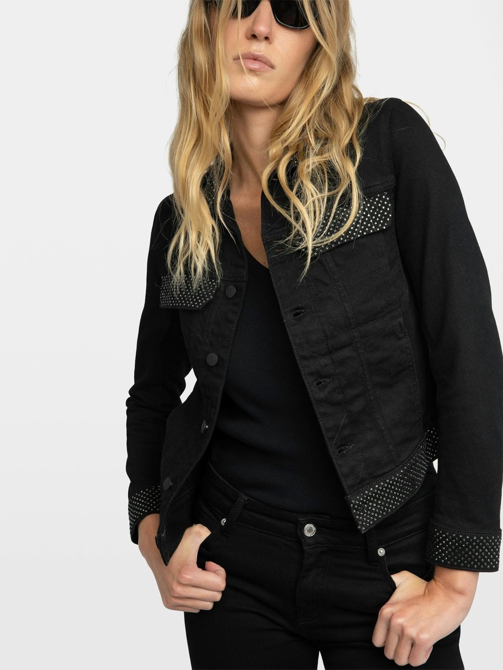 Zadig & Voltaire Black Diamanté-Trim Denim Jacket